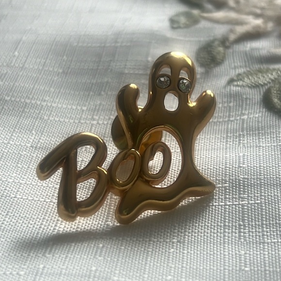 90’s VTG AVON BOO figural ghost gold tone with rhinestone eyes brooch Halloween - Picture 1 of 4